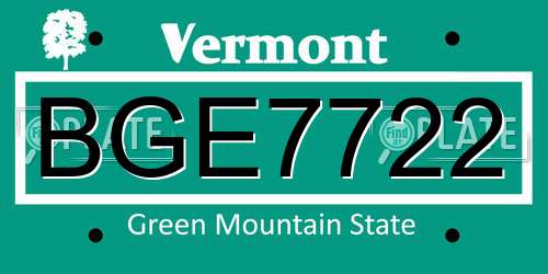 BGE7722 Vermont License Plate