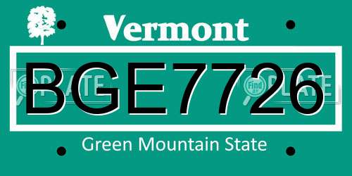 BGE7726 Vermont License Plate