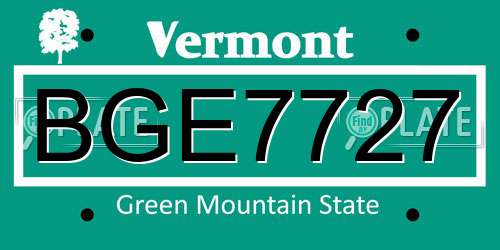 BGE7727 Vermont License Plate