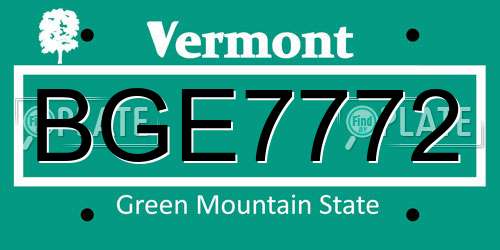 BGE7772 Vermont License Plate