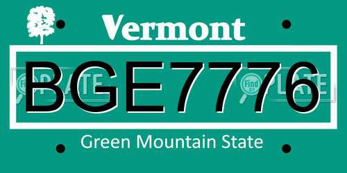 BGE7776 Vermont License Plate