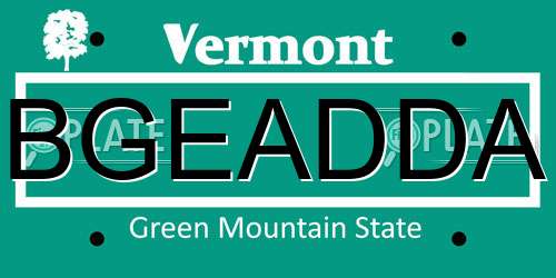 BGEADDA Vermont License Plate