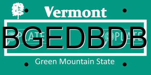 BGEDBDB Vermont License Plate