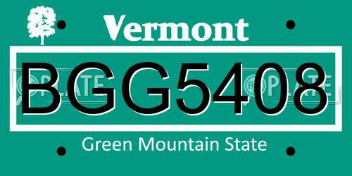 BGG5408 Vermont License Plate