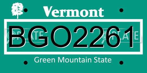 BGO2261 Vermont License Plate