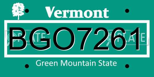 BGO7261 Vermont License Plate