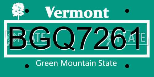BGQ7261 Vermont License Plate