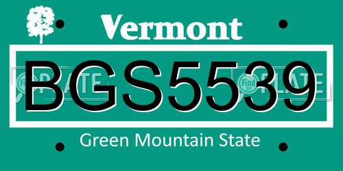 BGS5539 Vermont License Plate