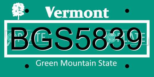 BGS5839 Vermont License Plate