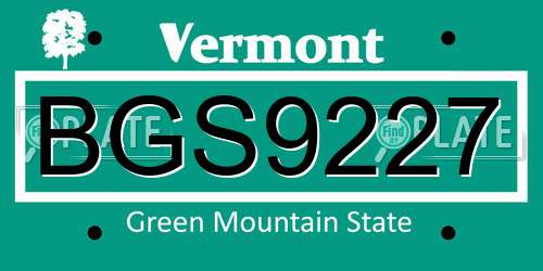 BGS9227 Vermont License Plate