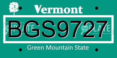 BGS9727 Vermont License Plate