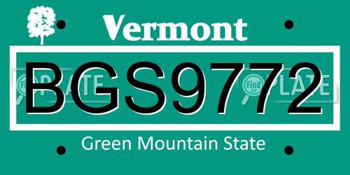 BGS9772 Vermont License Plate