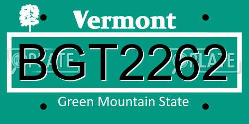 BGT2262 Vermont License Plate