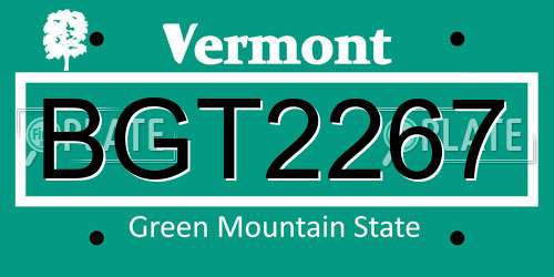 BGT2267 Vermont License Plate
