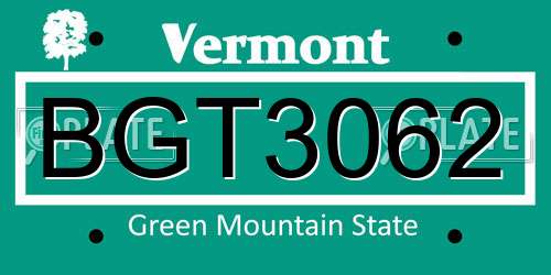 BGT3062 Vermont License Plate
