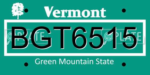 BGT6515 Vermont License Plate