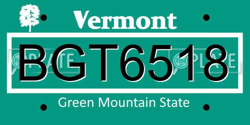 BGT6518 Vermont License Plate