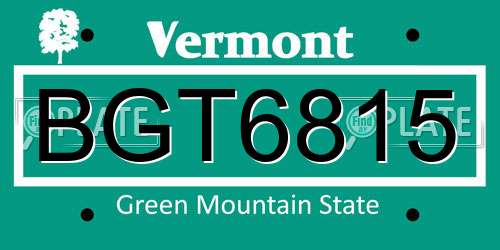BGT6815 Vermont License Plate
