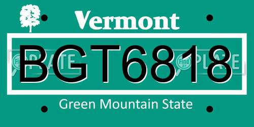 BGT6818 Vermont License Plate