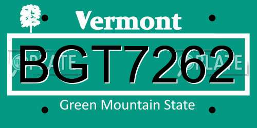 BGT7262 Vermont License Plate