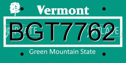 BGT7762 Vermont License Plate