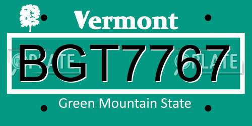 BGT7767 Vermont License Plate