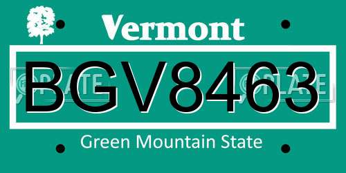 BGV8463 Vermont License Plate