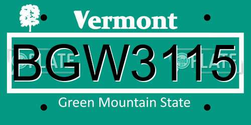 BGW3115 Vermont License Plate