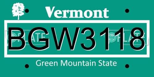BGW3118 Vermont License Plate