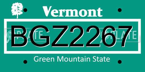 BGZ2267 Vermont License Plate