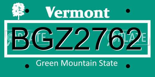 BGZ2762 Vermont License Plate