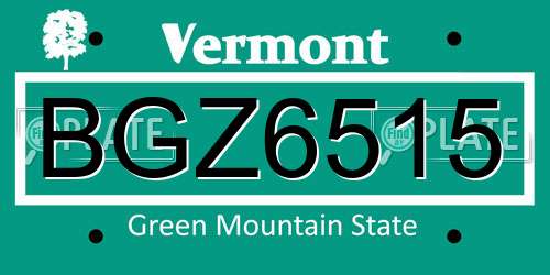 BGZ6515 Vermont License Plate