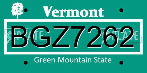 BGZ7262 Vermont License Plate