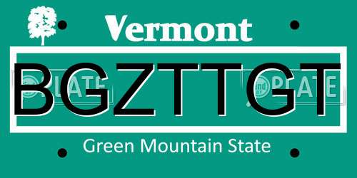 BGZTTGT Vermont License Plate