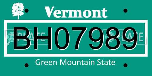 BH07989 Vermont License Plate