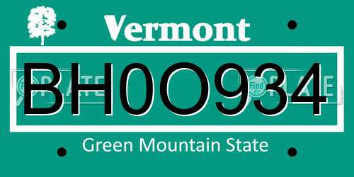 BH0O934 Vermont License Plate