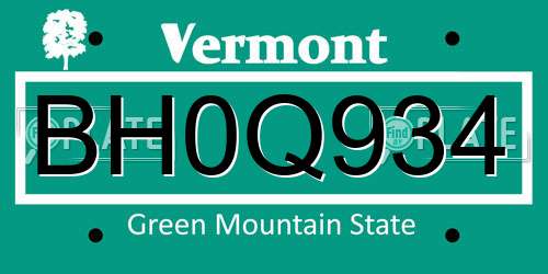 BH0Q934 Vermont License Plate