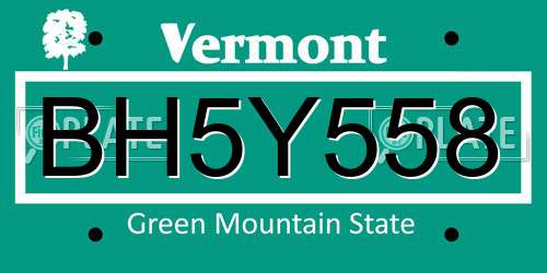 BH5Y558 Vermont License Plate