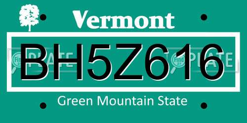 BH5Z616 Vermont License Plate