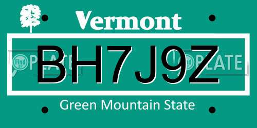 BH7J9Z Vermont License Plate