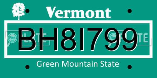 BH8I799 Vermont License Plate
