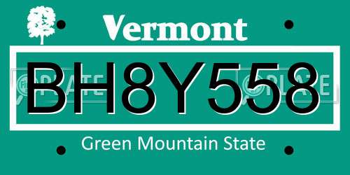 BH8Y558 Vermont License Plate