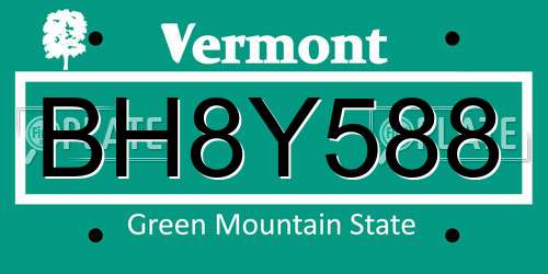 BH8Y588 Vermont License Plate