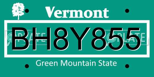 BH8Y855 Vermont License Plate
