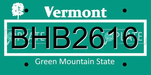 BHB2616 Vermont License Plate