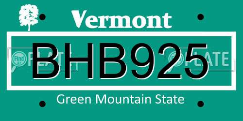 BHB925 Vermont License Plate