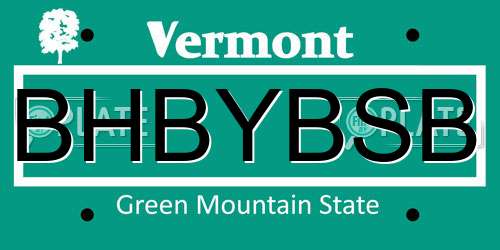 BHBYBSB Vermont License Plate