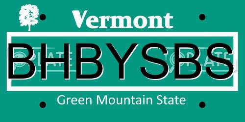 BHBYSBS Vermont License Plate