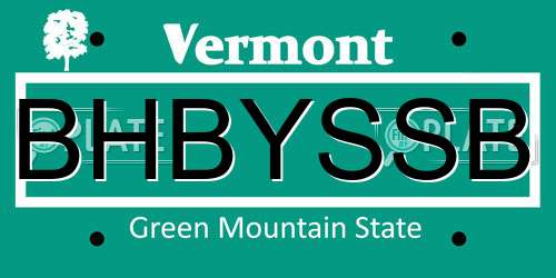 BHBYSSB Vermont License Plate