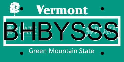 BHBYSSS Vermont License Plate